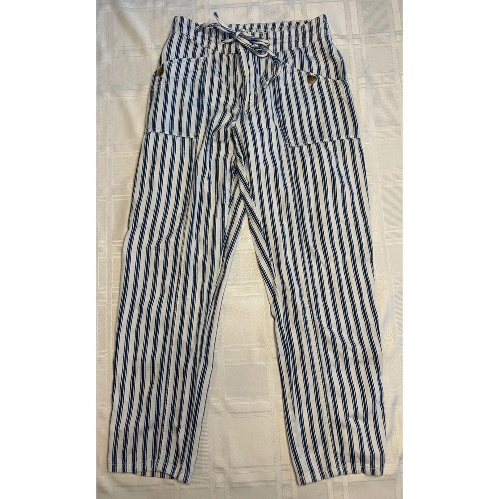 American Eagle Pants Womens 4 Blue White Striped High Rise Cotton Striped